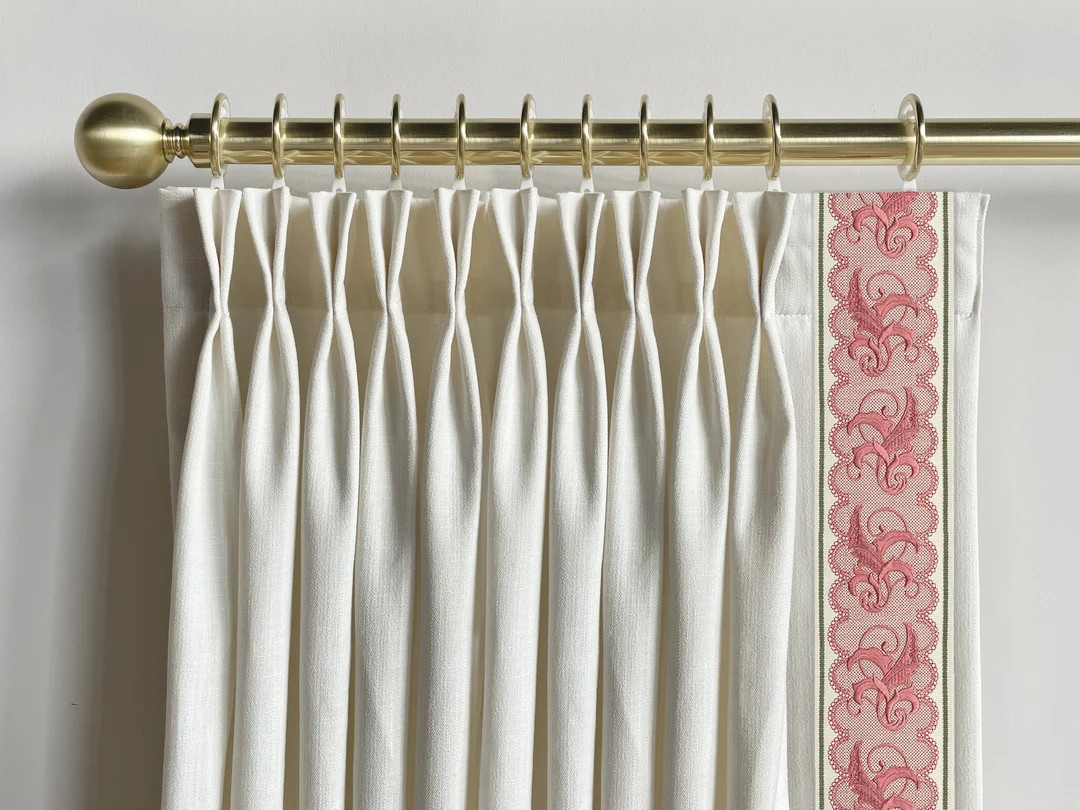 White Cotton Linen Curtain Panels With Trims Beautiful Custom - Etsy | Etsy (US)