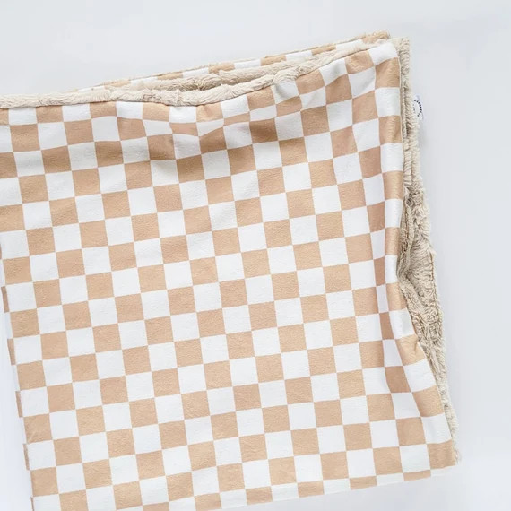 Tan Check Baby Blanket Minky Baby Blanket Faux Fur Baby - Etsy | Etsy (US)