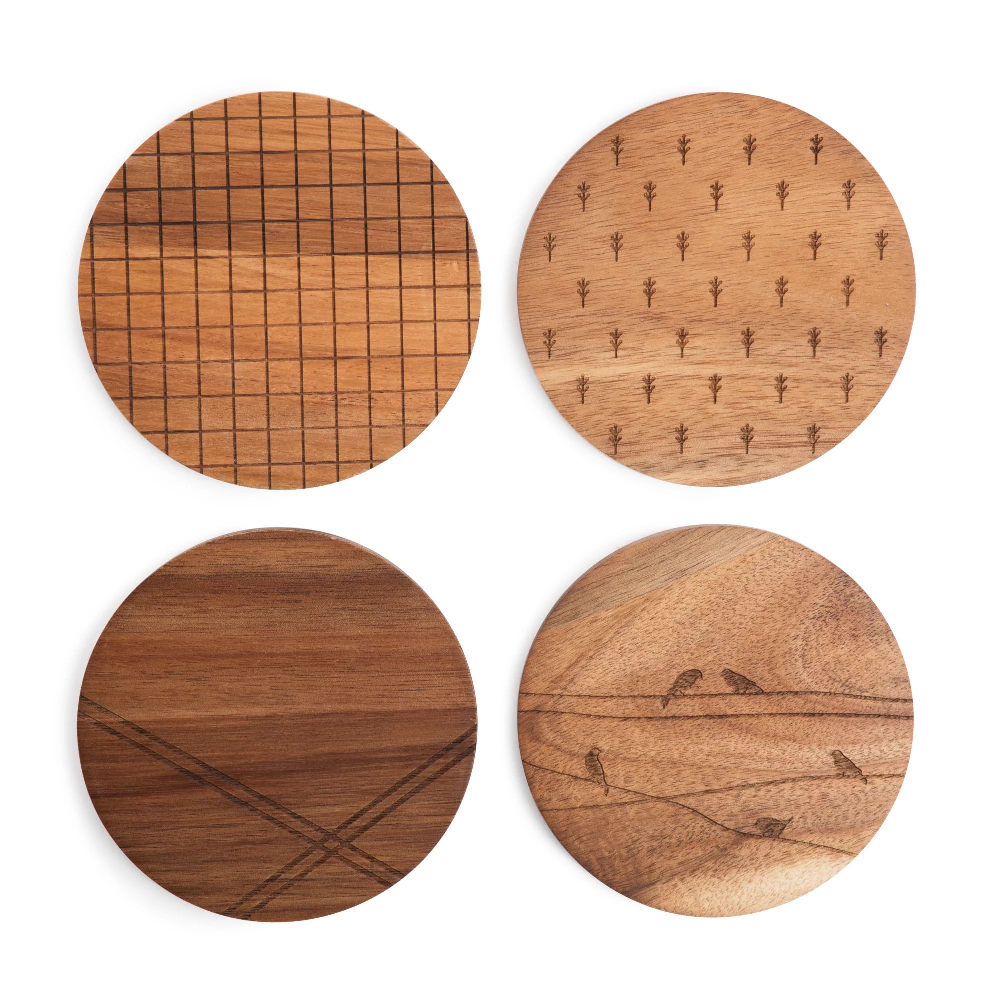 Thyme & Table Home Acacia Wood Laser Etched Drink Coasters, 4 Piece Set | Walmart (US)