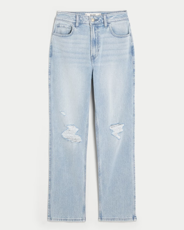 Women's Ultra High-Rise Light Wash Ripped 90s Straight Jeans | Women's Bottoms | HollisterCo.com | Hollister (US)