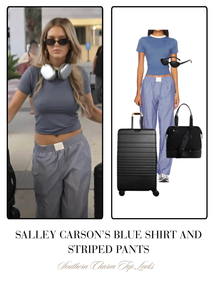 Salley Carson's Blue Shirt and Striped Pants  

 