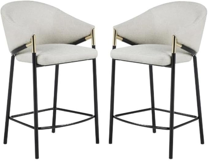 Home Square Sloped Arm Counter Height Stool in Beige and Glossy Black - Set of 2 | Amazon (US)
