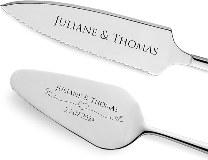 GRAVURZEILE Tortenheber inkl. Tortenmesser mit persönlicher Gravur - Herzen - Geschenk zur Hochz... | Amazon (DE)