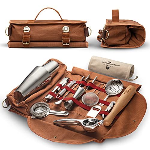 Travel Bartender Kit Bag | Professional 17-piece Copper Bar Tool Set with Portable Bar Bag and Shoul | Amazon (US)