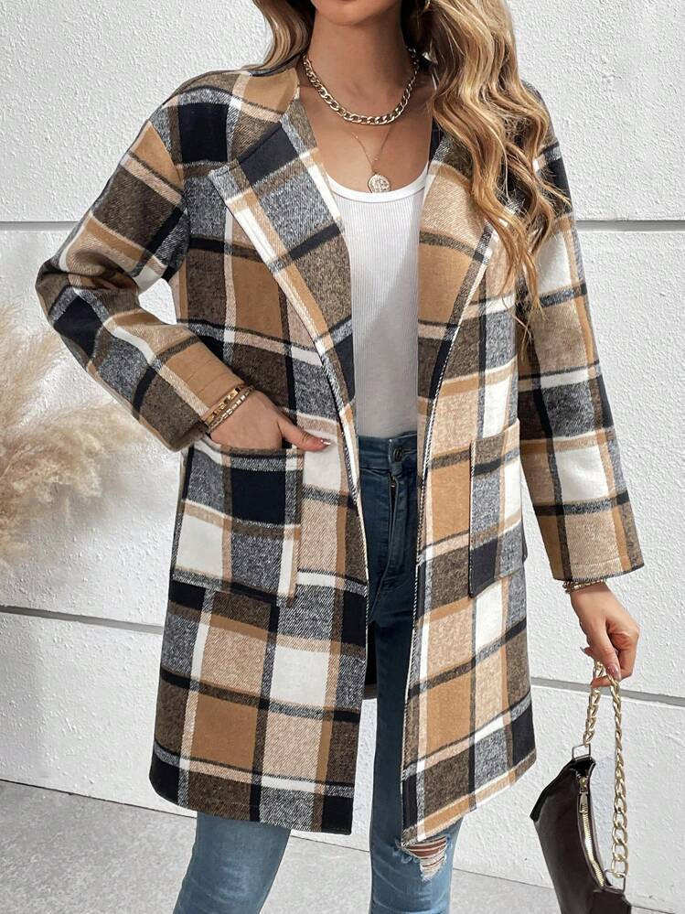 SHEIN LUNE Women's Plaid Woolen Coat | SHEIN