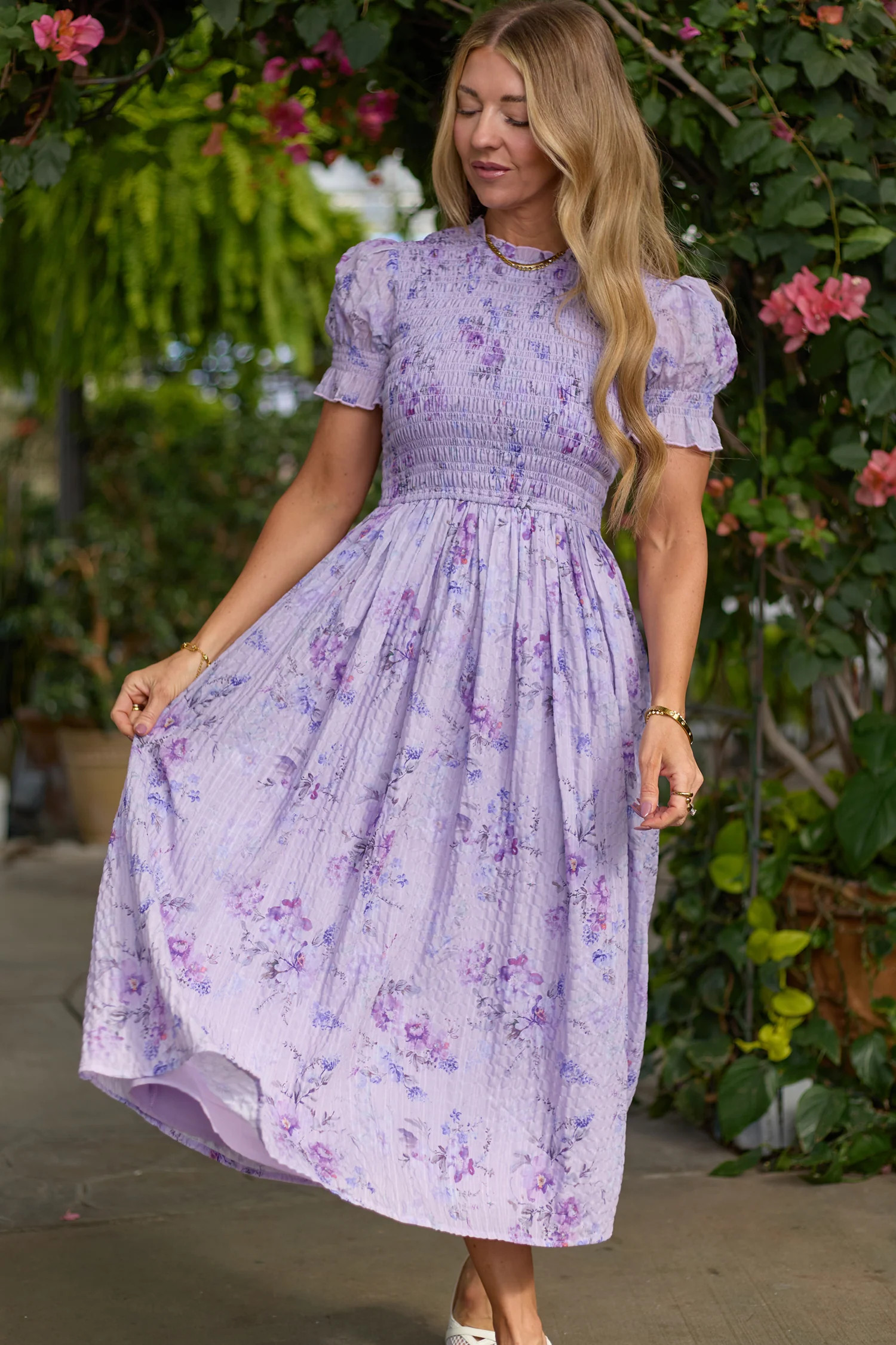 Flynn Midi Dress in Lavender Aquarelle Fleur | Ivy City Co