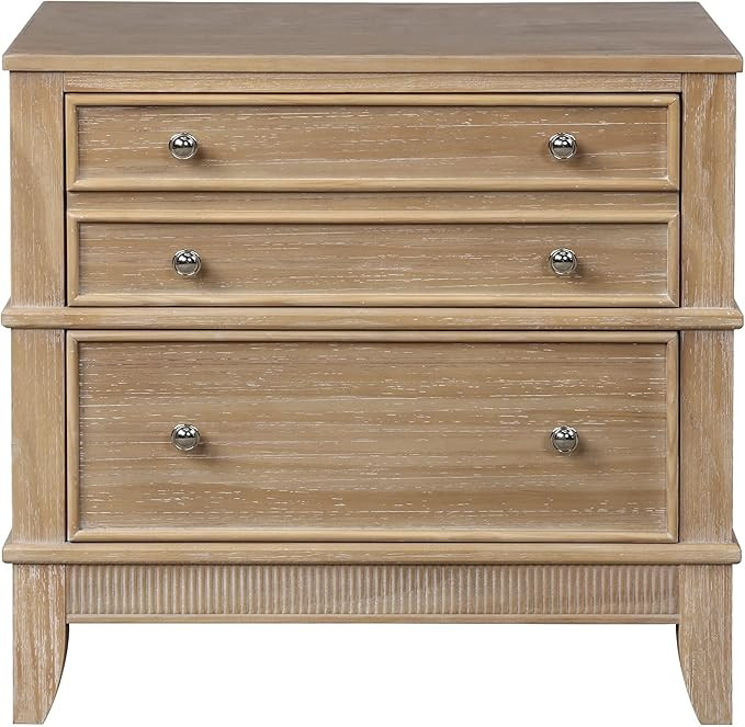 Nightstand & Bedside Table with 3 Storage Drawers, Pewter Hardware and Splayed Bracket Feet, LERF... | Amazon (US)