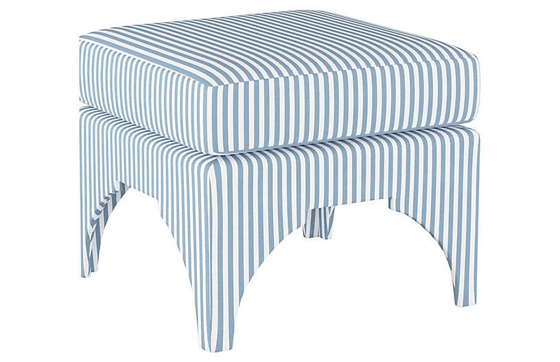 Maude Pillow-Top Ottoman, Blue Stripe Linen | One Kings Lane