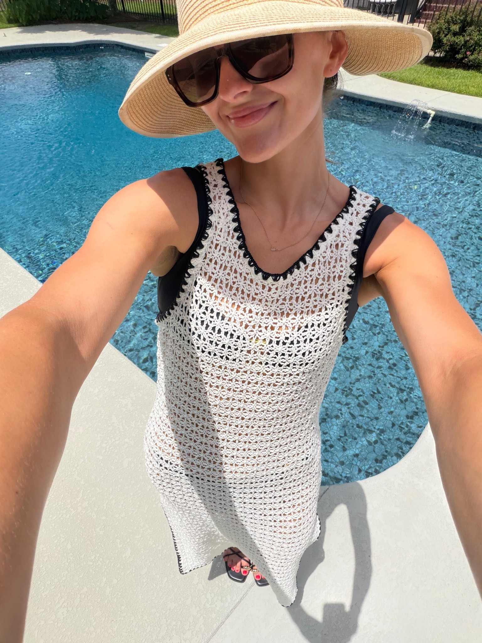 In my Walmart swimsuit coverup! Sold out now but linking some similar ones at similar affordable price point!