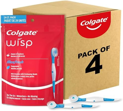 Colgate Max Fresh Wisp Disposable Mini Travel Toothbrushes, Peppermint, 24 Count (Pack of 4) | Amazon (US)