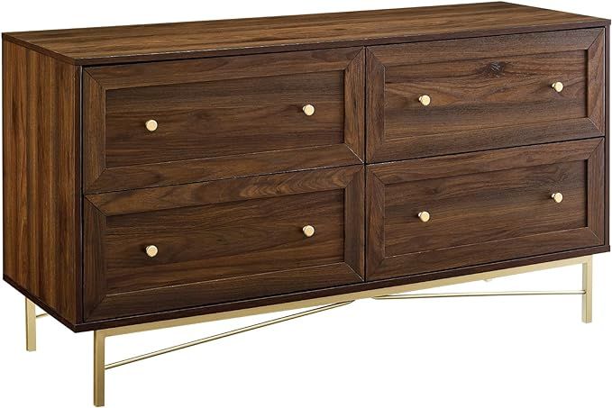Walker Edison Morgan Contemporary Wood and Metal 4 Drawer Chest with Gold Accents, 56 Inch, Dark ... | Amazon (US)