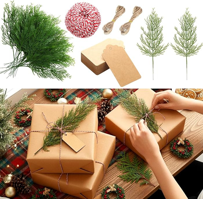 Ctosree 50 Sets Christmas Greenery Picks for Gift Wrapping DIY Crafts Christmas Floral Picks Kraf... | Amazon (US)
