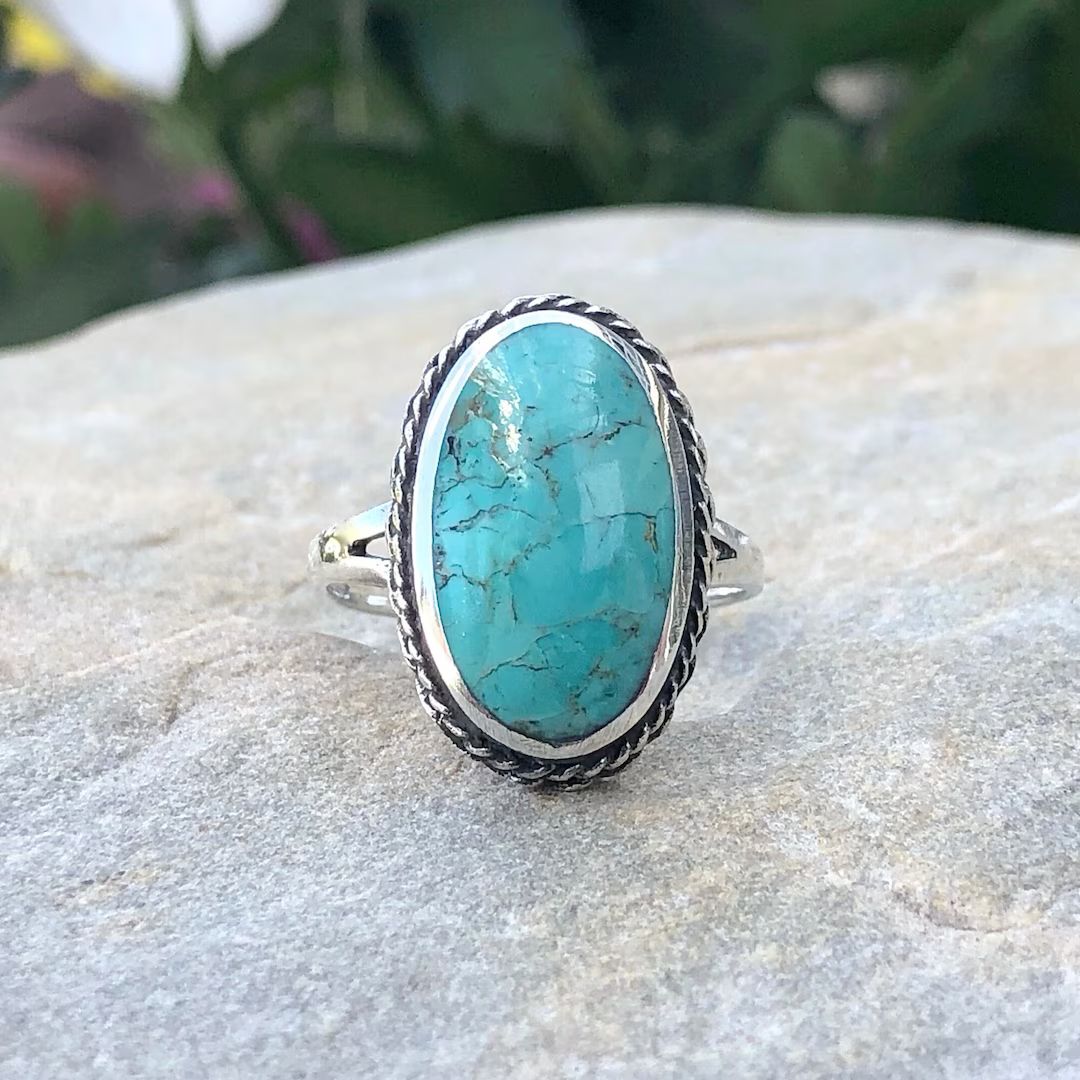 Sterling Silver Turquoise Ring, Genuine Turquoise Ring, 925 Sterling Silver, Statement Ring, Boho... | Etsy (US)