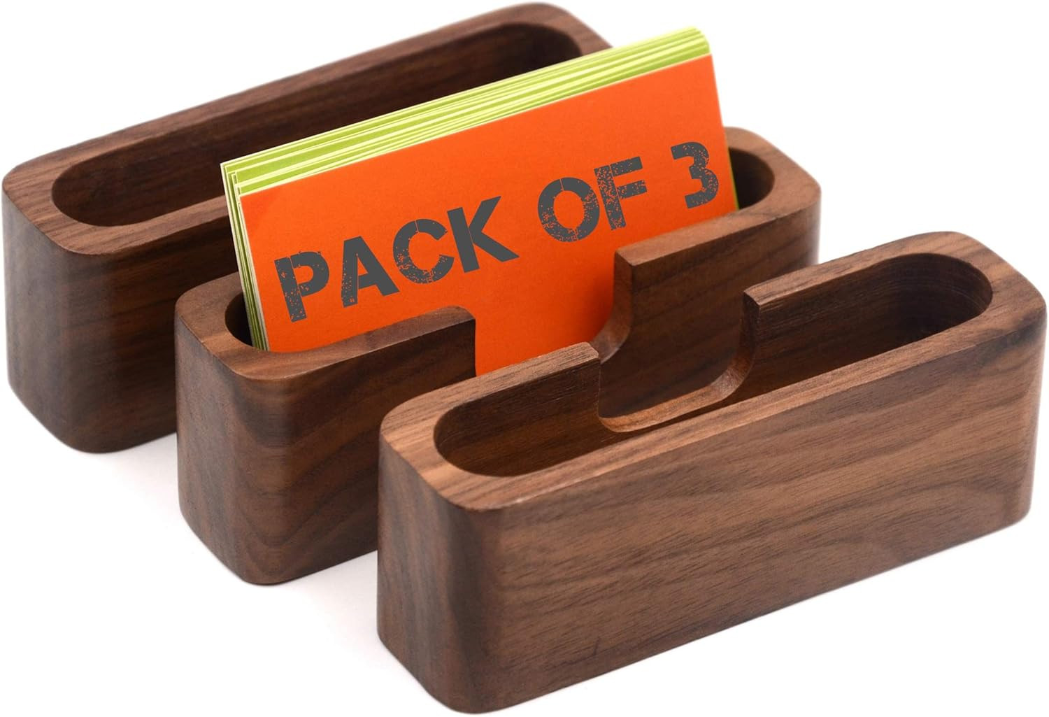 Bamber 3-Pack Walnut Wood Business Card Holder for Desk Wooden Business Card Organizer Case Stand | Amazon (US)