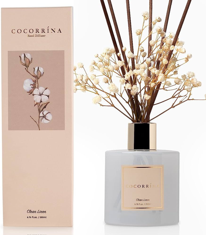 Cocorrína Reed Diffuser Set, 6.7 oz Clean Linen Scented Diffuser with Sticks Home Fragrance Esse... | Amazon (US)