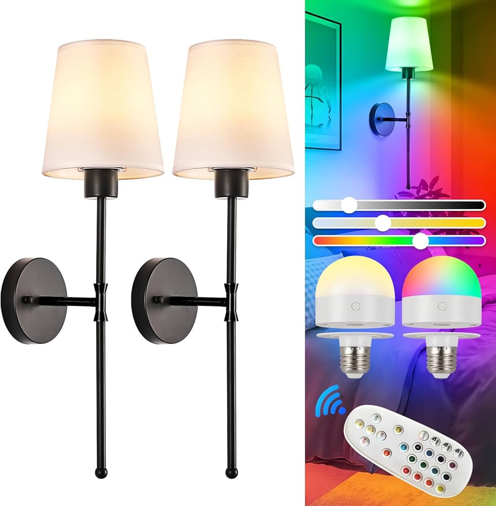 Depuley Battery Operated Wall Sconce: Rechargeable Wall Lamp Set of 2 with Remote and Dimmable Bu... | Amazon (US)