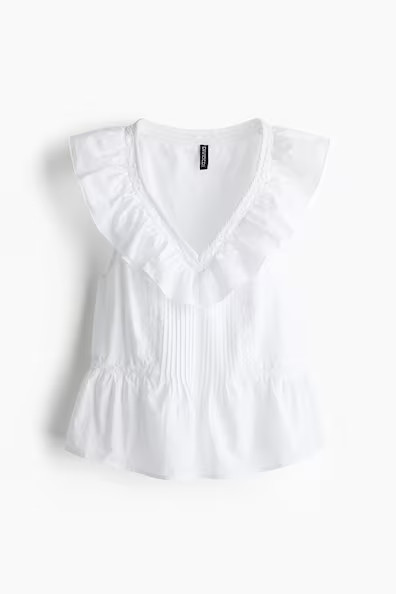 H & M - Ruffle-Trimmed Sleeveless Top - White | H&M (US + CA)