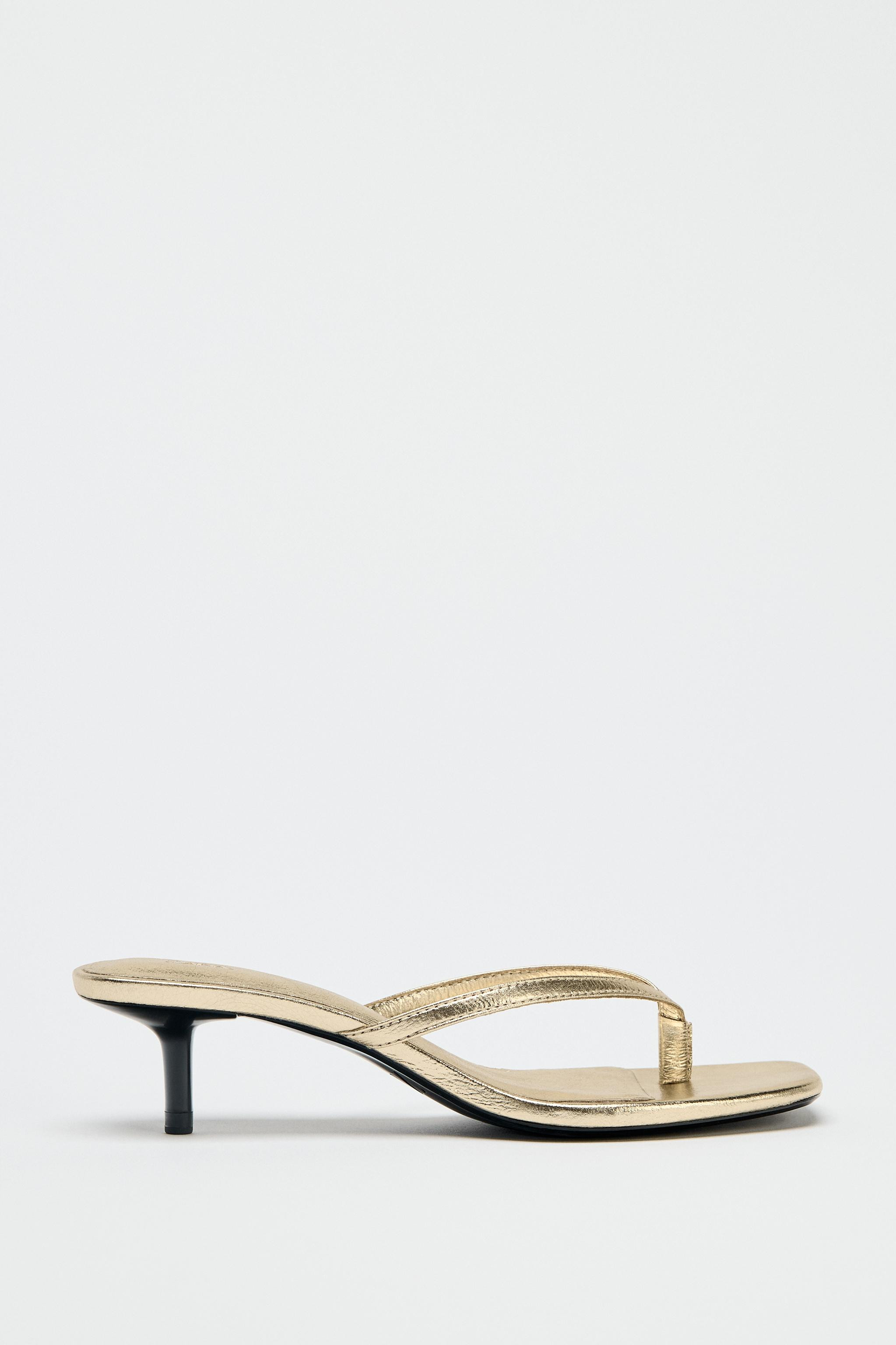 METALLIC KITTEN-HEEL SANDALS | Zara UK