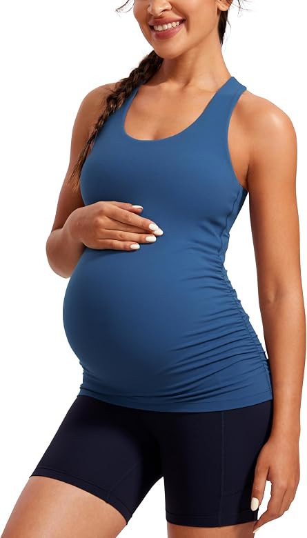 CRZ YOGA Butterluxe Womens Racerback Maternity Tank Tops Ruched Sleeveless Pregnancy Yoga Top wit... | Amazon (US)