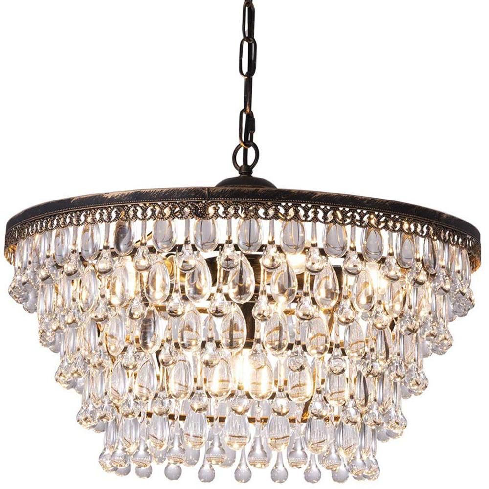 CASAINC 6-Light Copper Vintage Round Crystal Chandeliers | The Home Depot