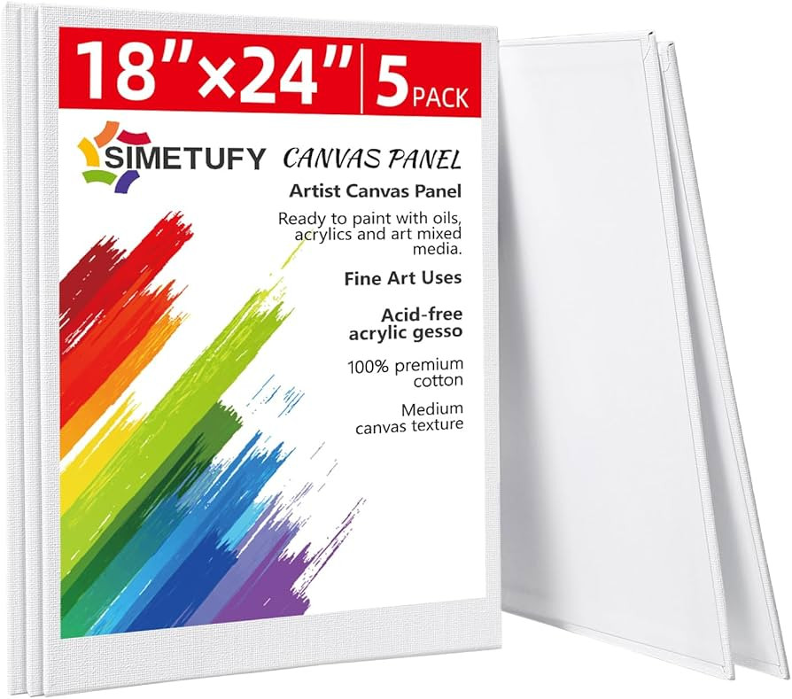 Simetufy 18 x 24 inch 5 Pack Canvas Panels Large Flat Canvas Boards for Painting - Gesso Primed A... | Amazon (US)