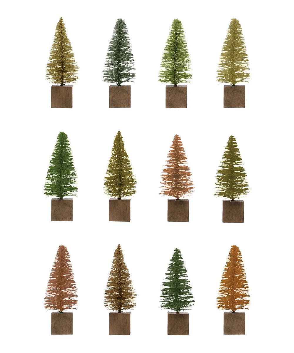 Creative Co-Op Collectibles and Figurines - Green & Brown Square Base Bottle-Brush Tree Decor - Set  | Zulily
