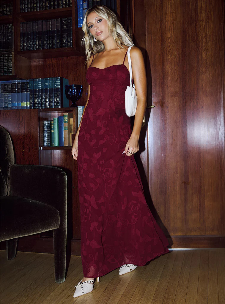 Leading Lady Sweetheart Maxi Dress Red Floral Burnout | Princess Polly US