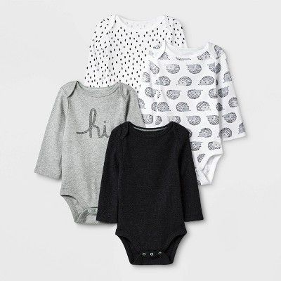 Baby 4pk Long Sleeve Bodysuit - Cloud Island™ Black/White | Target