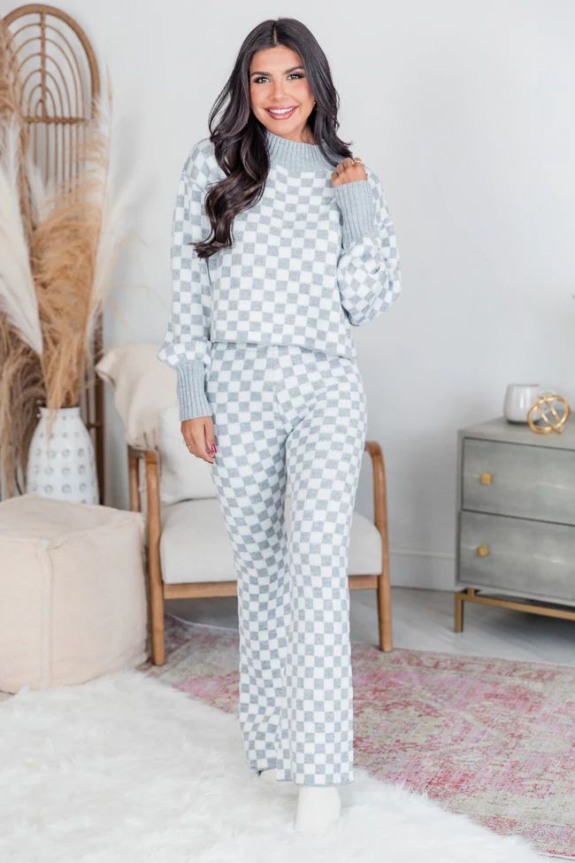 Simple Solutions White and Grey Checkered Sweater Set  FINAL SALE | Pink Lily