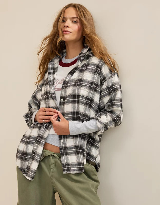 Aerie Anytime Fave Flannel Button Down Shirt | Aerie