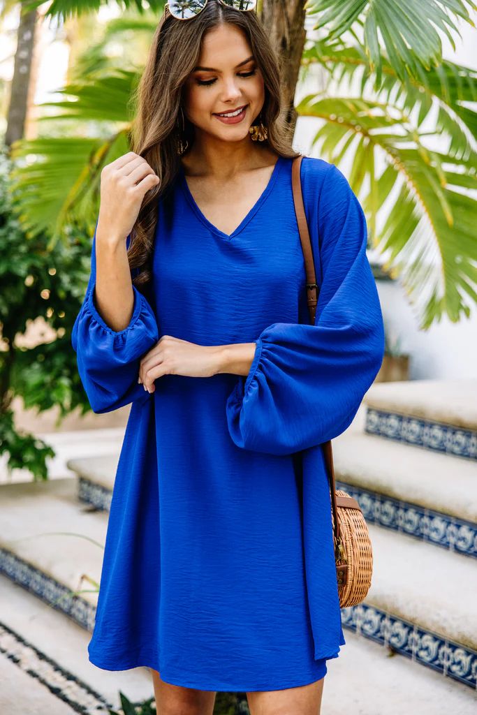 Loud And Clear Royal Blue Bubble Sleeve Dress | The Mint Julep Boutique