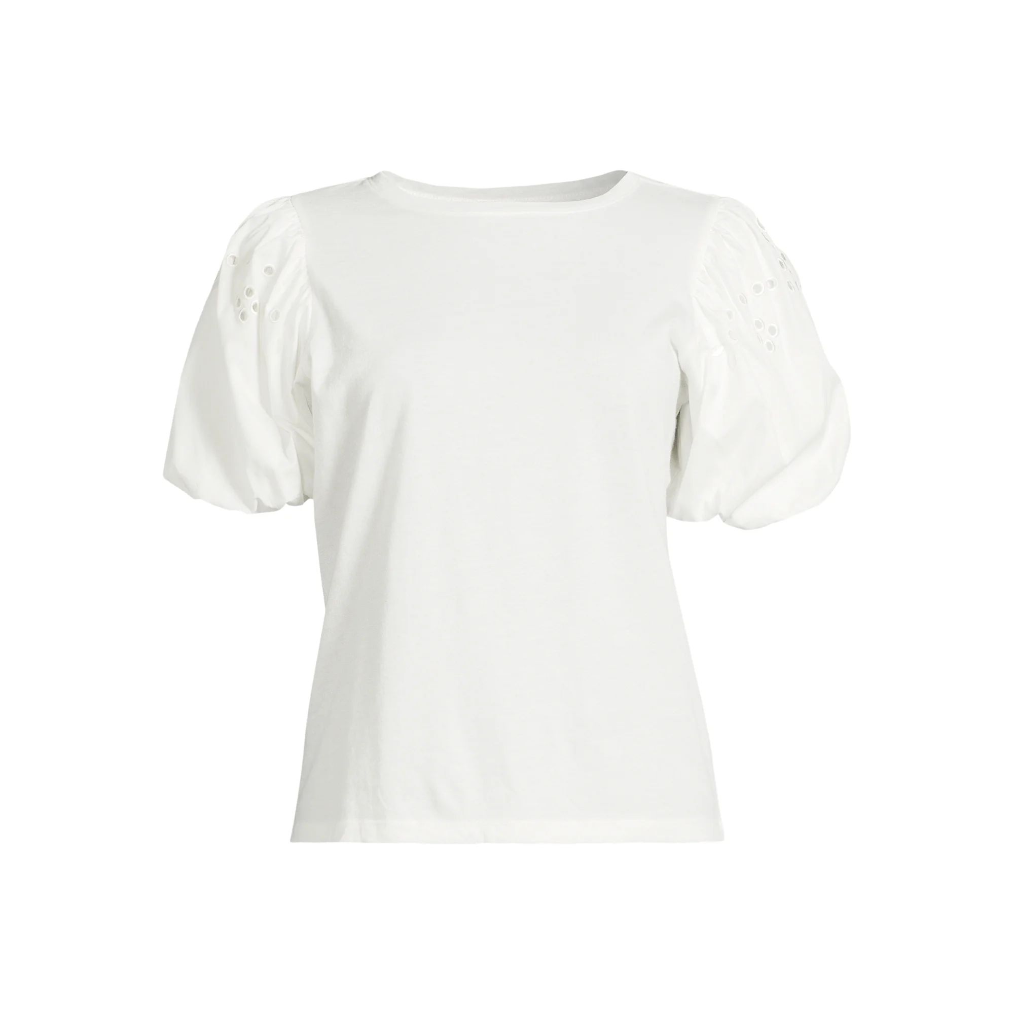 Free Assembly Women's T-Shirt with Embroidered Eyelet Sleeves, Sizes XS-XXL | Walmart (US)