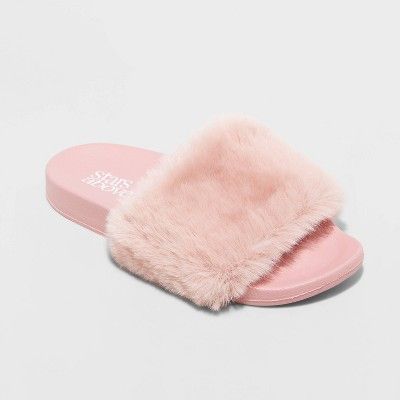 Women's Annika Single Band Fur Slide Slippers - Stars Above™ | Target