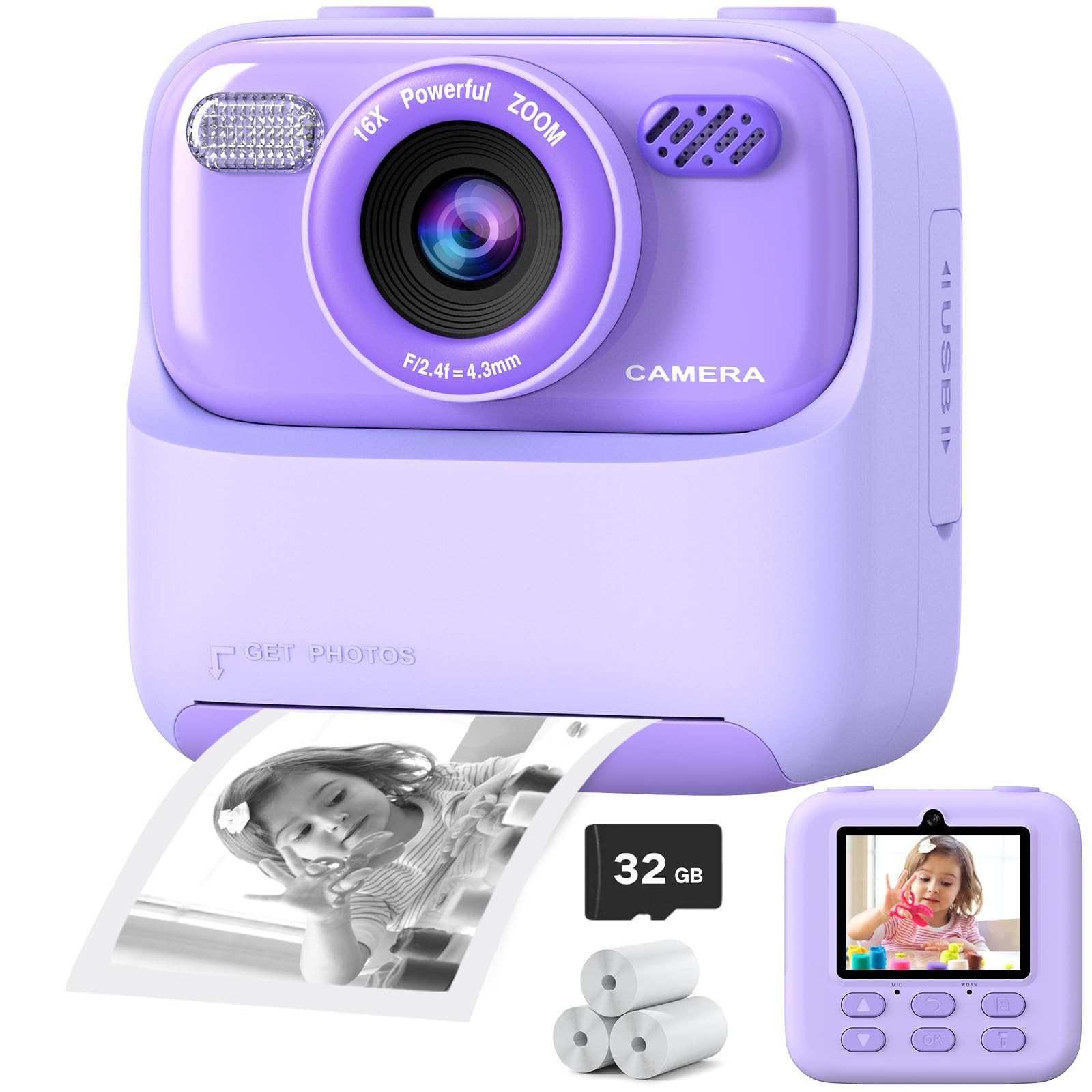 Kids Instant Digital Cameras for Boys and Girls, 1080P HD Dual-Lens Selfie Digital Camera with Pr... | Amazon (US)