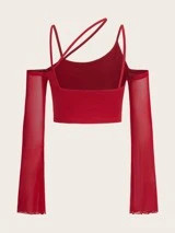 SHEIN ICON Asymmetric Neck Flounce Sleeve Crop Tee | SHEIN