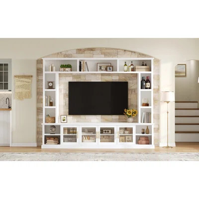 Entertainment Center Wall Unit for TVs up to 80", All-in-One Modern TV Stand with Bookshelves & Tempered Glass Doors, TV Console Unit with Shelving fo | Wayfair North America