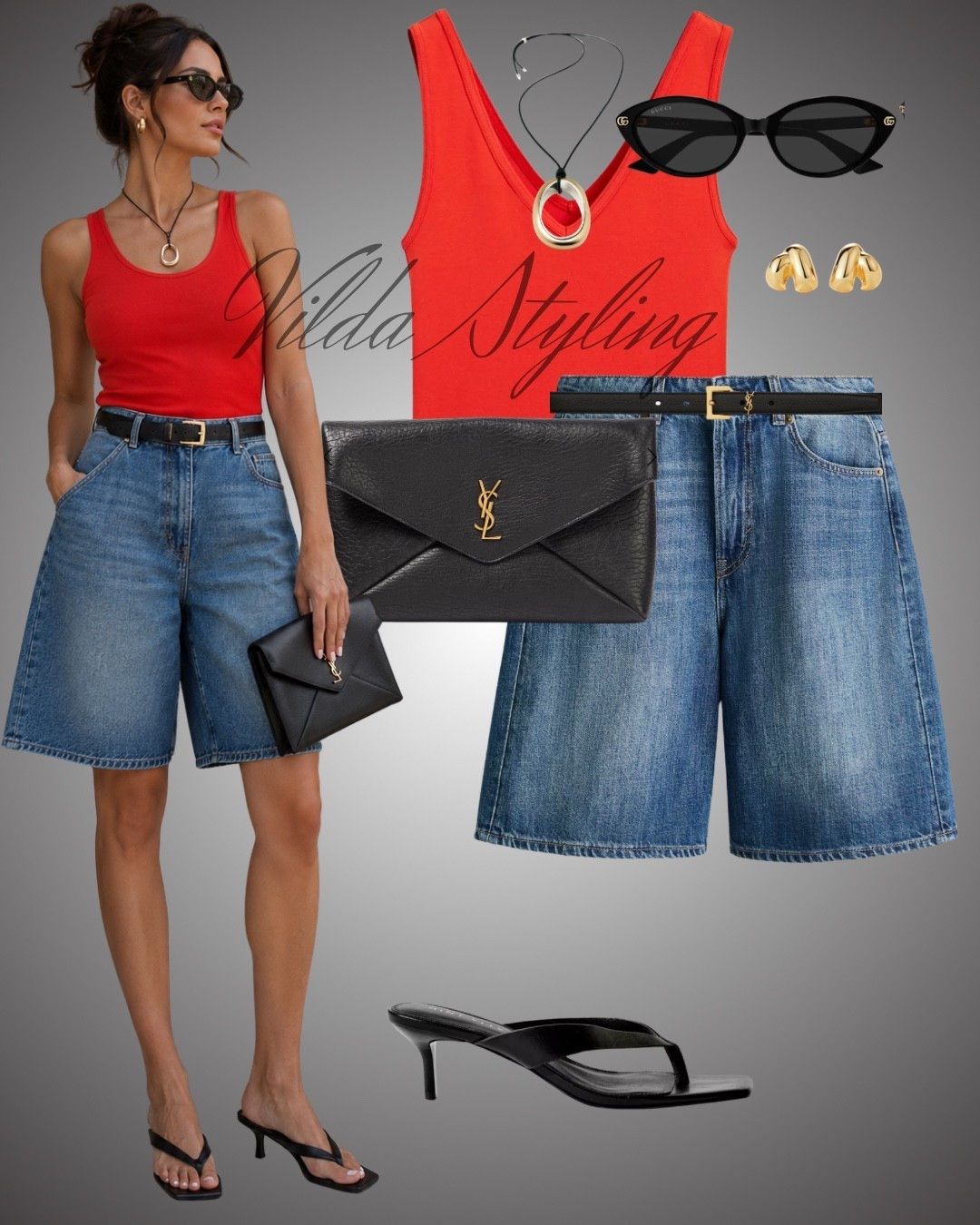 The outfit that never fails: a bold orange tank, relaxed denim shorts, and sleek black accessories. ❤️✨ Simple, elevated, and ready for anything. Shop my look on LTK! #LTKFashion #EverydayStyle #SummerLooks #MinimalChic

#LTKsummer #LTKjeans #LTKstyletip