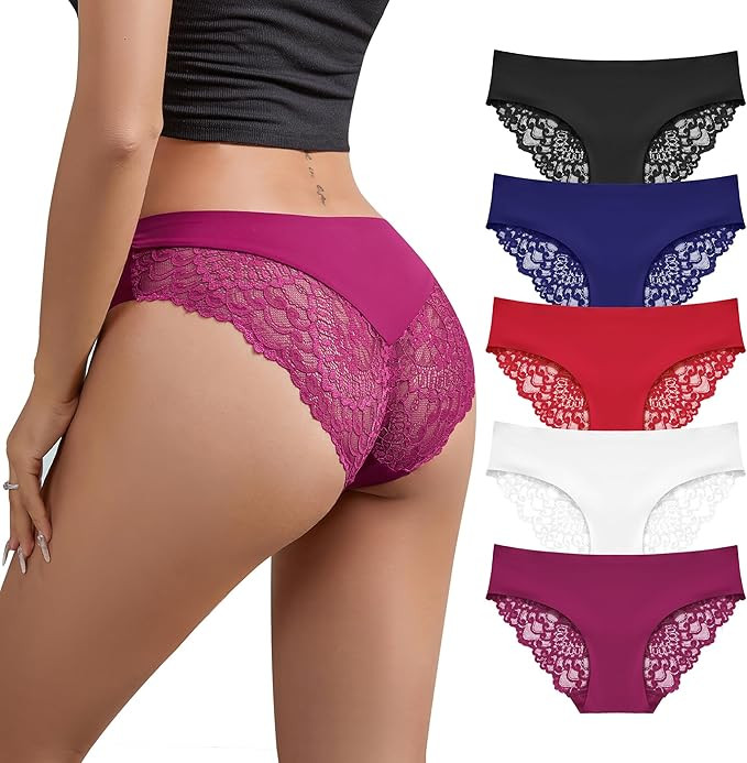 DEANGELMON Lace Bikinis Underwear for Women Seamless No Show Panties Ladies Cheeky Stretch Multi ... | Amazon (US)