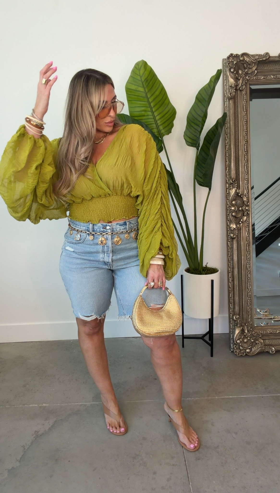 midsize and curvy friendly long shorts from madewell size 31 (12) has some stretch (the fit is so good) will also stretch out a bit for perfect relaxed fit without being frumpy. Linked 2 retailers, Nordstrom and Madewell selling these shorts. @Madewell 

top one size fits all can be worn forwards or backwards with a bandeau, tube tube, or nude bra. 

bag and belt is zara (can’t link here) 

very comfortable nude heels 

#LTKMidsize #LTKootd #LTKOver40

