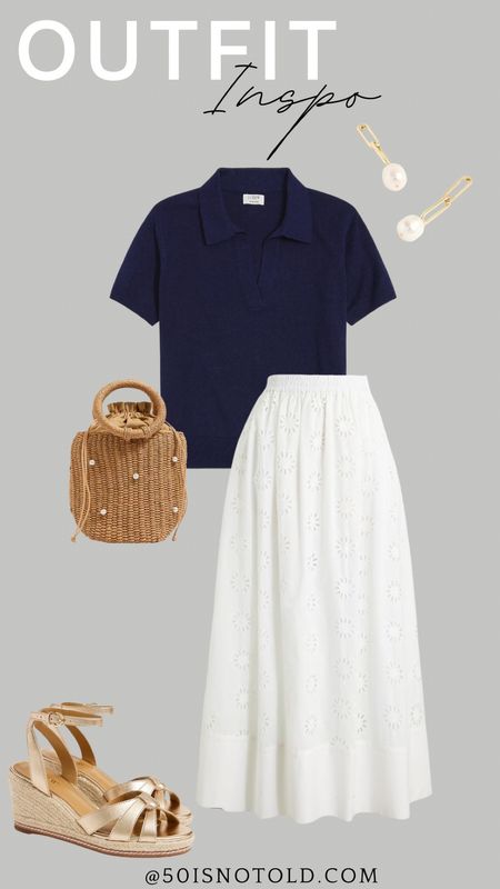 Outfit Idea from J Crew Factory | Women Over 40 | Spring Outfit | White Maxi Skirt | Classic Style 

#LTKStyleTip #LTKOver40 #LTKWorkwear