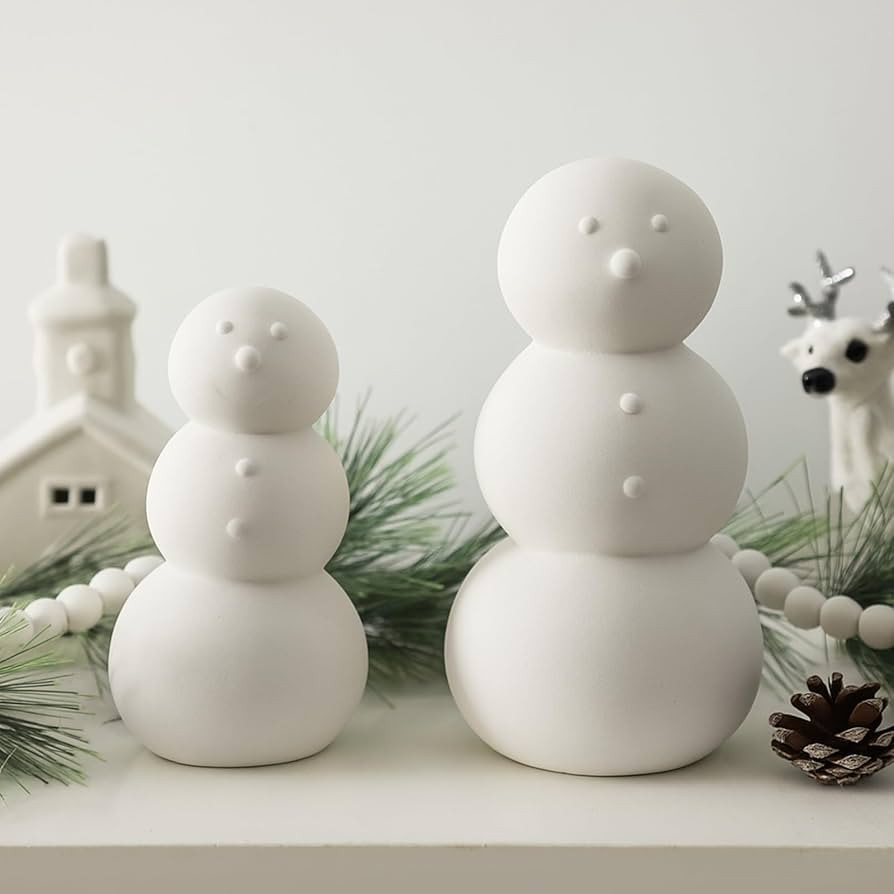2 Pcs White Ceramic Snowman Decorations Matte Ceramic Snowman Christmas Decorations Home Tabletop... | Amazon (US)