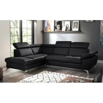 Italian Leather Sleeper Sectional with Pull Out Bed & Storage & Adjustable Headrests & Armrest Milan | Wayfair North America