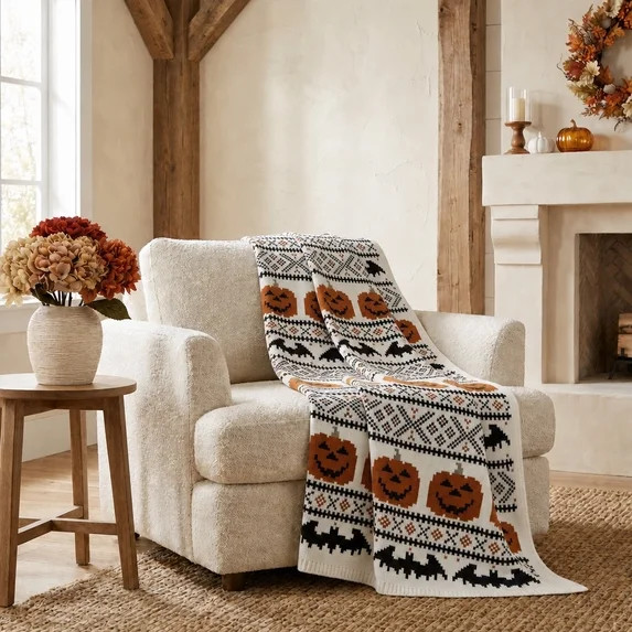 My Texas House Halloween Pumpkins and Bats Cotton Knit Throw, Multicolor, 50" x 60" | Walmart (US)