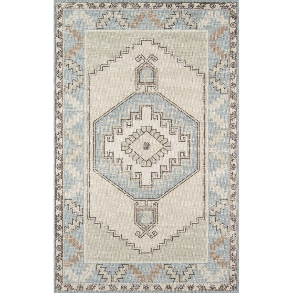 Momeni 6'6"x9' Anatolia Rylee Medallion Machine Loomed Area Rug Light Blue: Classic Pattern, Wool... | Target