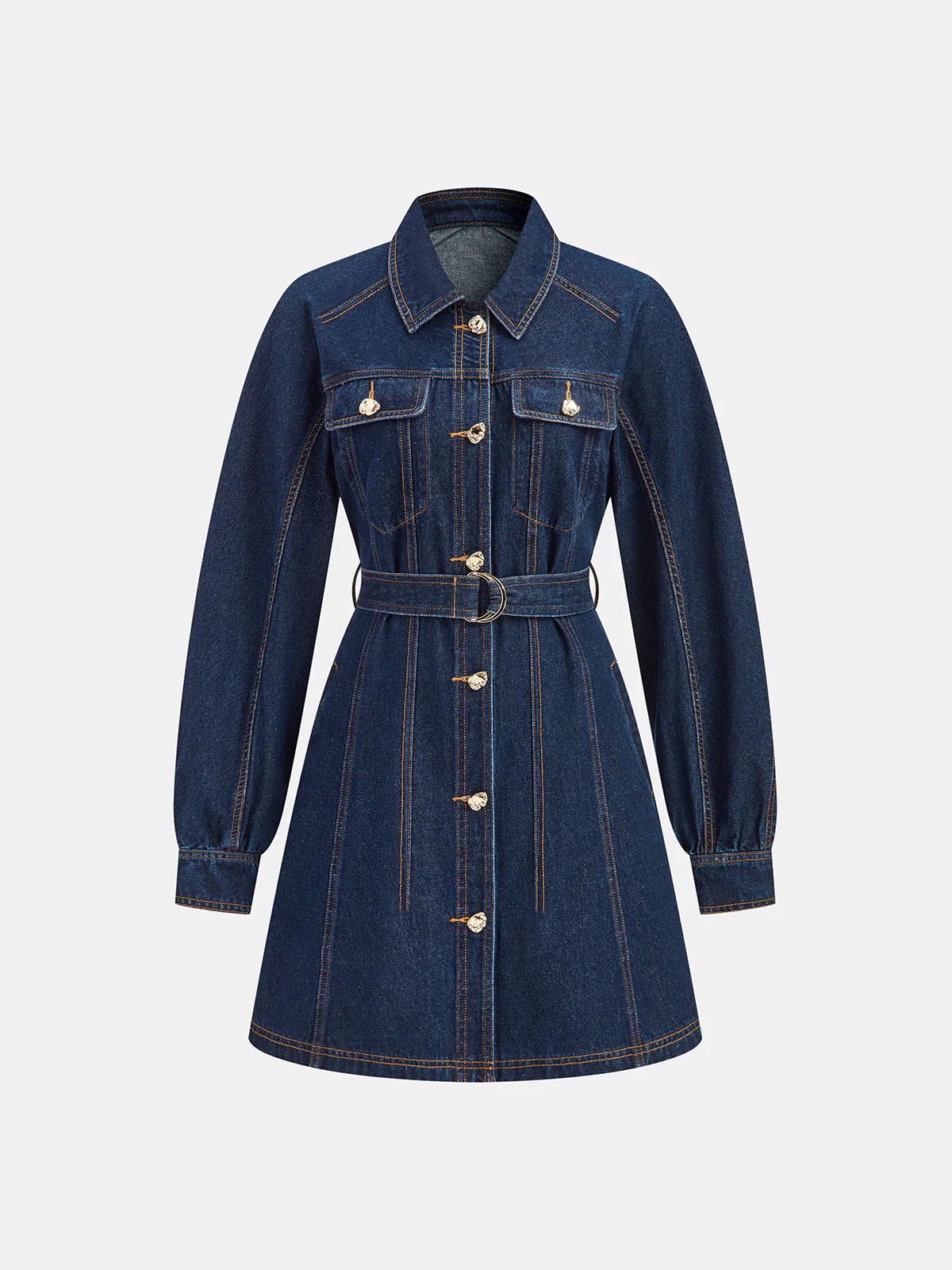 Belted Denim Shirt Dress | Commense
