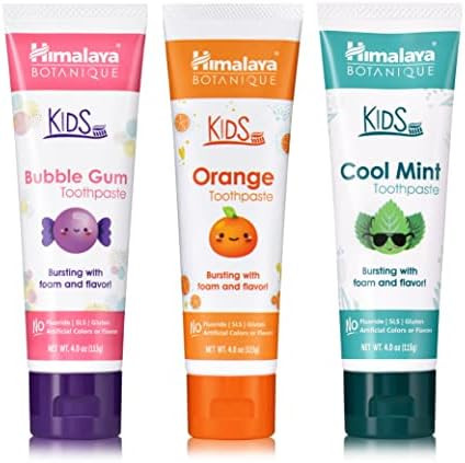 Himalaya Botanique Kids Toothpaste with Xylitol, Variety Pack of Bubble Gum, Orange & Cool Mint -... | Amazon (US)