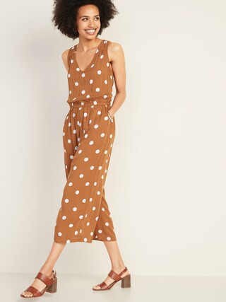 Waist-Defined Cropped Wide-Leg Jumpsuit for Women | Old Navy US