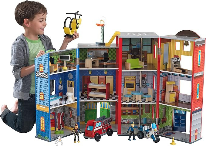 KidKraft Everyday Heroes Wooden Playset, 3-Story with 35-Piece Accessories, Foldable for Storage,... | Amazon (US)
