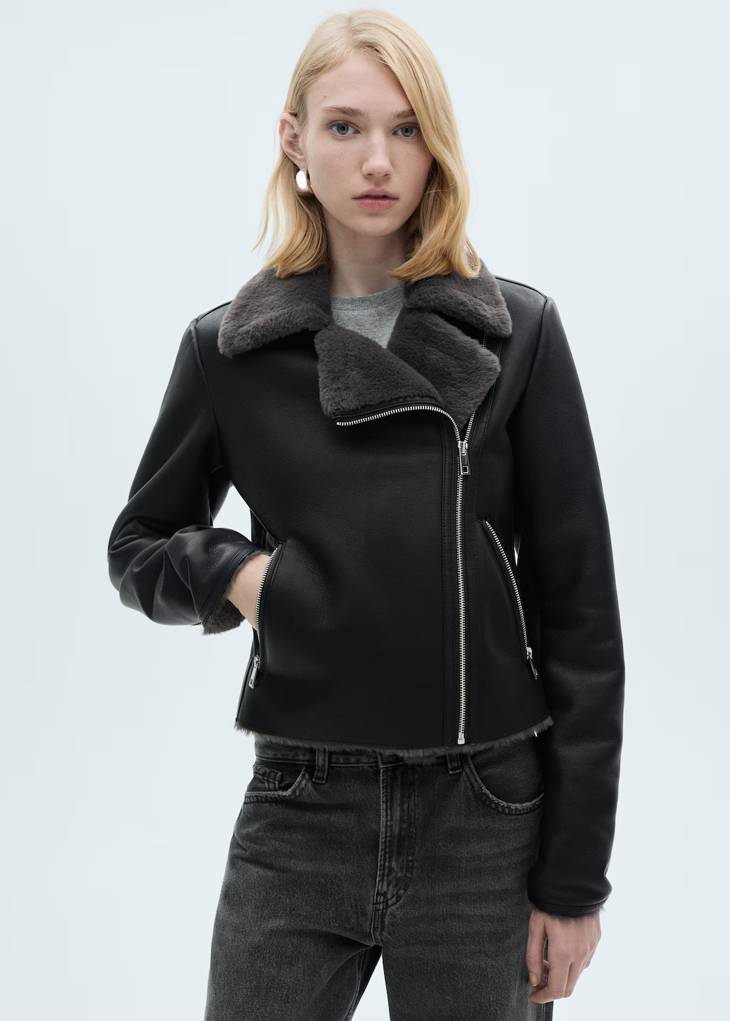 Jacket with shearling-effect lining - Women | MANGO USA | Mango (US/MX/AU)