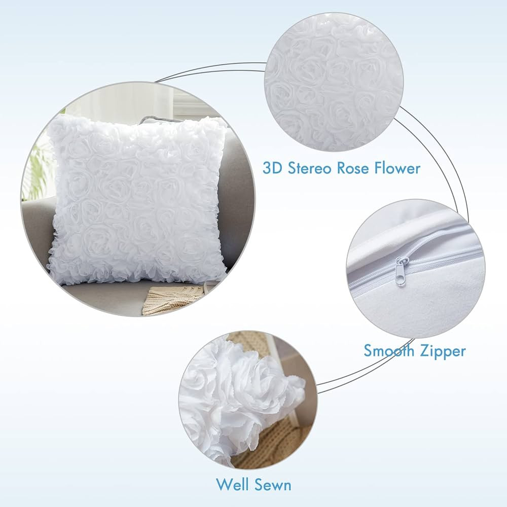 MIULEE Pack of 2 Decorative Romantic Stereo Chiffon Rose Flower Pillow Covers Solid Square Pillow... | Amazon (US)